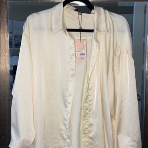 Champagne colored silky button down w/collar